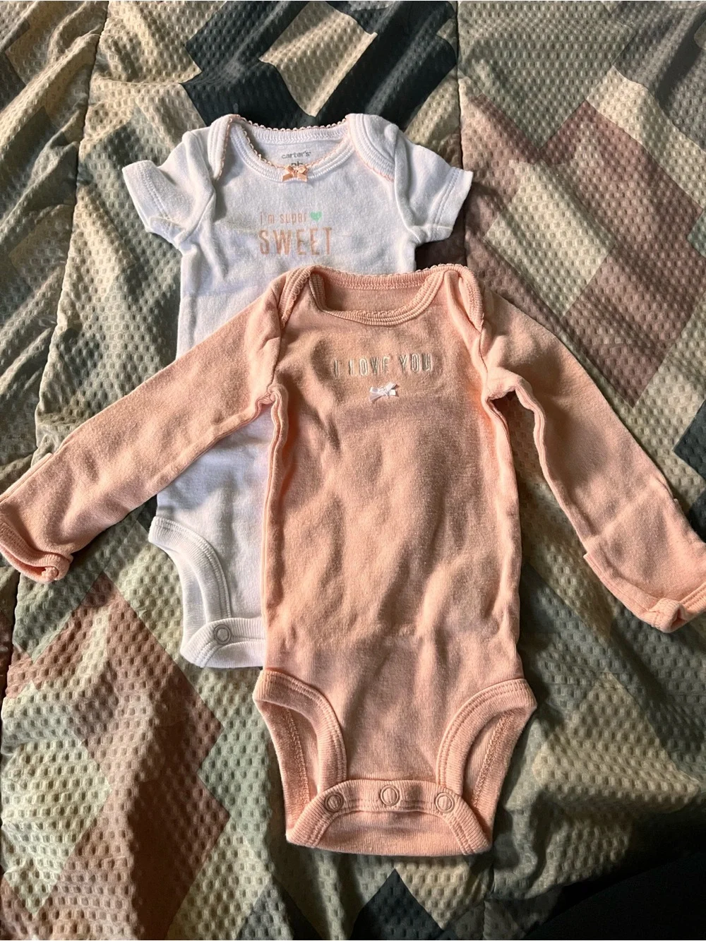 Carter's Peach & White Baby One-Piece Bodysuit Set